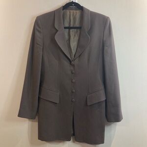 HOBBS Sz 12 100% Wool Covered Buttons Long Line Lined Pockets Fitted Blazer